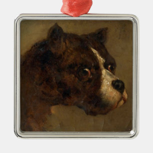 Ornement Carré Argenté Le chef d'un Bulldog (par Théodore Géricault)