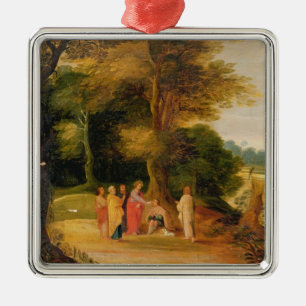 Ornement Carré Argenté Le Christ guérissant l'homme aveugle