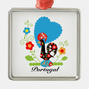 Ornement Carré Argenté Le coq portugais