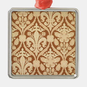 Ornement Carré Argenté Le "Fleur-De-Lis", papier peint de reproduction a
