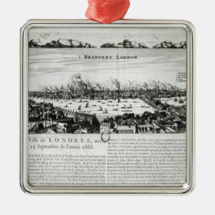 Ornement Carré Argenté Le grand feu de Londres en 1666