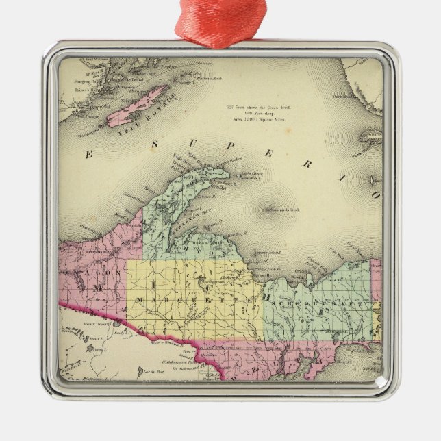 Ornement Carré Argenté Le lac Supérieur et la partie nord du Michigan (Devant)