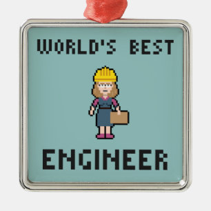 Ornement Carré Argenté Le meilleur ingénieur féminin de pixel