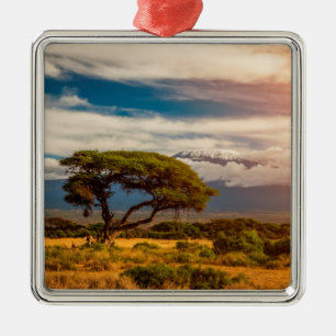 Ornement Carré Argenté Le mont Kilimandjaro Amboseli, Kenya