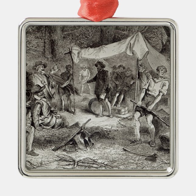 Ornement Carré Argenté Le premier jour chez Jamestown (Devant)