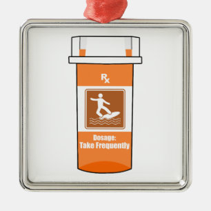 Ornement Carré Argenté Le surf est ma drogue