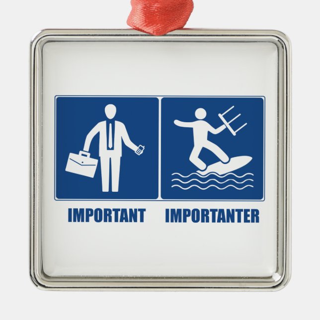 Ornement Carré Argenté Le Travail Est Important, Le Kitesurf Est Importan (Devant)