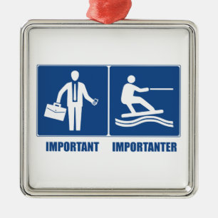 Ornement Carré Argenté Le Travail Est Important, Le Wakeboard Est Importa