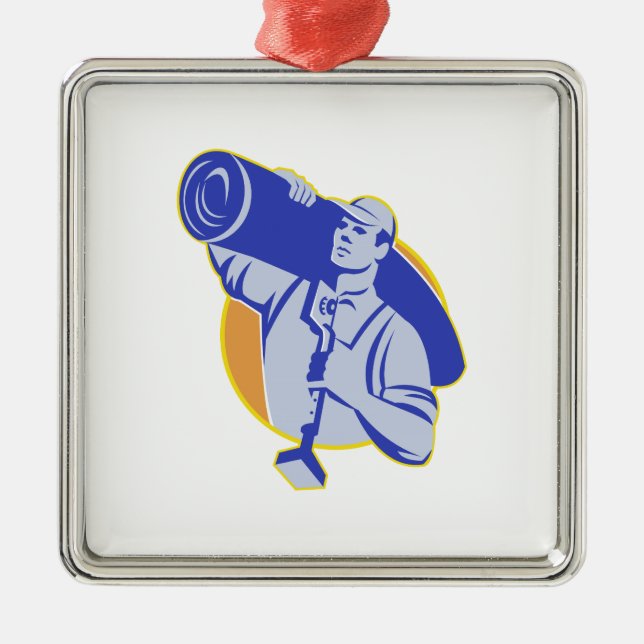 Ornement Carré Argenté Le travailleur de couche de tapis portent l'outil (Devant)