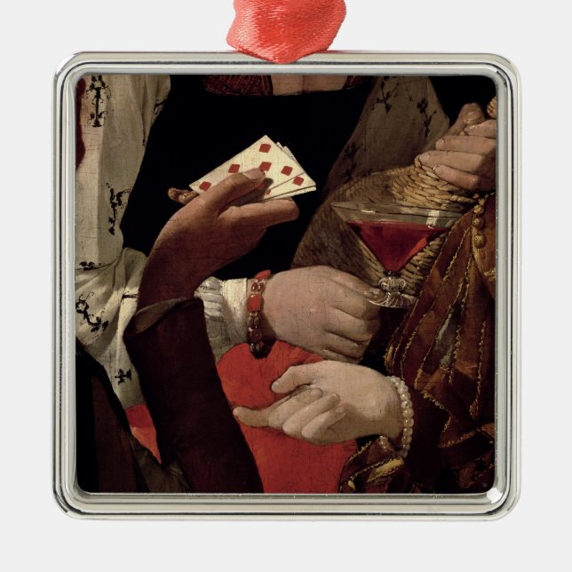 Ornement Carré Argenté Le tricheur avec l'as des diamants, détail de (Devant)