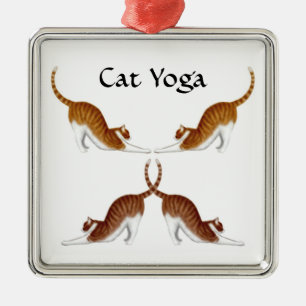 Ornement Carré Argenté Le yoga de chat pose l'ornement