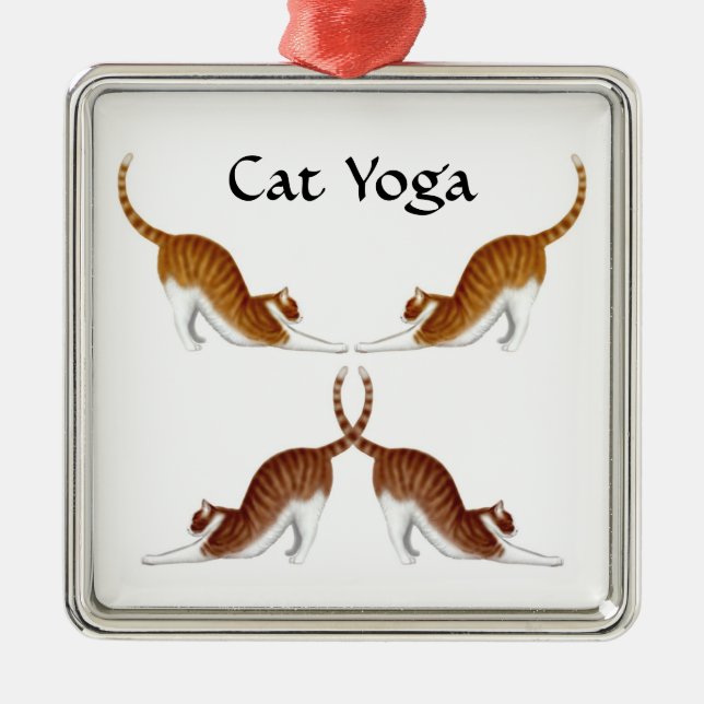 Ornement Carré Argenté Le yoga de chat pose l'ornement (Devant)