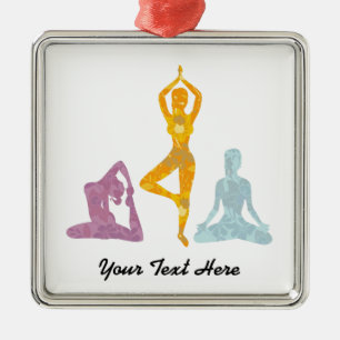 Ornement Carré Argenté Le yoga pose (personnalisable)