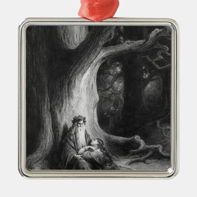 Ornement Carré Argenté L'Enchanter MERLIN et Vivien féerique (Devant)