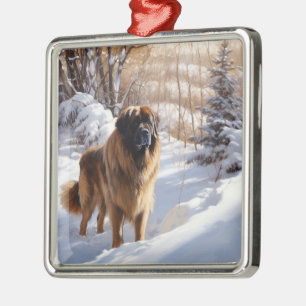 Ornement Carré Argenté Leonberger Laissez-le neiger Noël