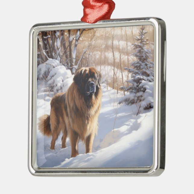 Ornement Carré Argenté Leonberger Laissez-le neiger Noël (Gauche)