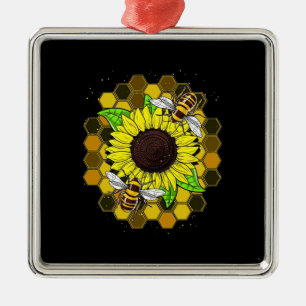 Ornement Carré Argenté Les abeilles de tournesol hippie