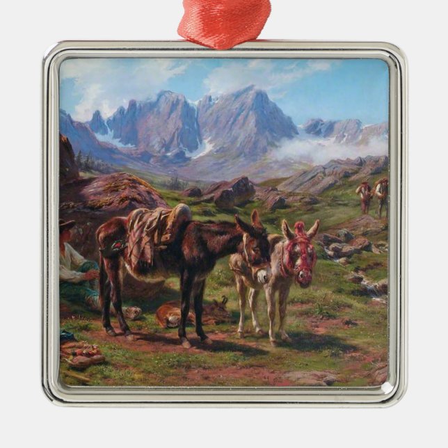 Ornement Carré Argenté Les ânes dans les Pyrénées (Rosa Bonheur) (Devant)