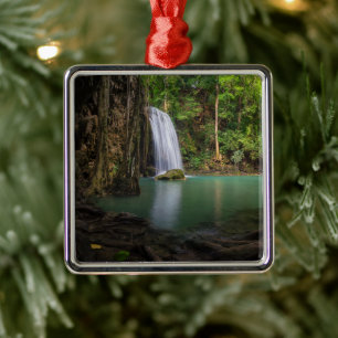 Ornement Carré Argenté Les cascades Spring Rainforest Waterfall Thaïlan