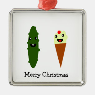 Ornement Carré Argenté Les chandelles et la crème glacée Joyeux Noël