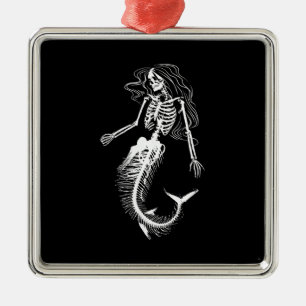 Ornement Carré Argenté Les femmes amusantes Halloween Mermaid Skeleton Co