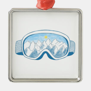 Ornement Carré Argenté Les lunettes de ski de montagne