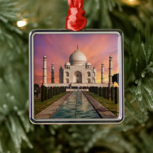 Ornement Carré Argenté Les monuments Vue colorée du Taj Mahal
