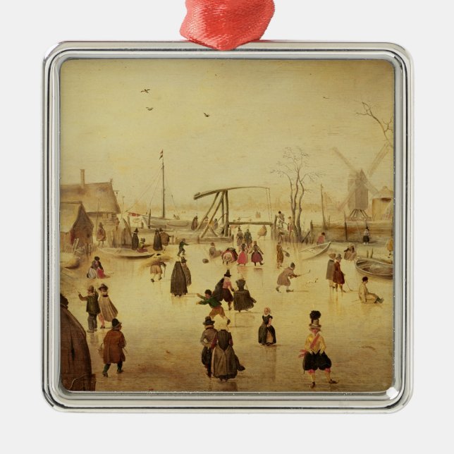 Ornement Carré Argenté Les plaisirs de l'hiver (Devant)