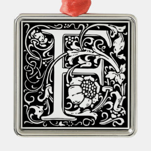 Ornement Carré Argenté Lettre F Médiévale Monogramme Art Nouveau