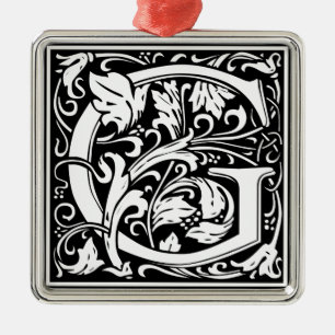 Ornement Carré Argenté Lettre G Monogramme médiéval Vintage initial