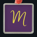 Ornement Carré Argenté Lettre initiale Monogramme élégant Indigo jaune<br><div class="desc">Voulez-vous posséder un produit avec les initiales de votre nom? Il est très simple,  esthétique et attrayant.</div>