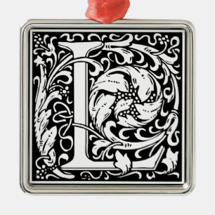 Ornement Carré Argenté Lettre L Monogramme Médiéval Vintage Initiale