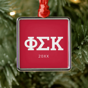 Ornement Carré Argenté Lettres Phi Sigma Kappa