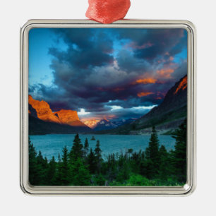 Ornement Carré Argenté Lever de soleil au lac st. Mary