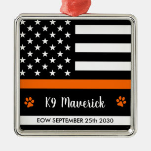 Ornement Carré Argenté Ligne orange mince - Recherche & Secourt - SARS K9