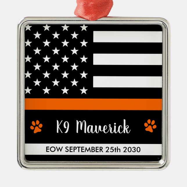 Ornement Carré Argenté Ligne orange mince - Recherche & Secourt - SARS K9 (Devant)