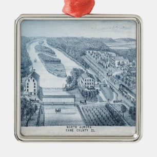 Ornement Carré Argenté Lithographie de pierre de l'Illinois du Nord Auror