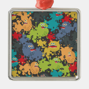 Ornement Carré Argenté Little cute funny monsters