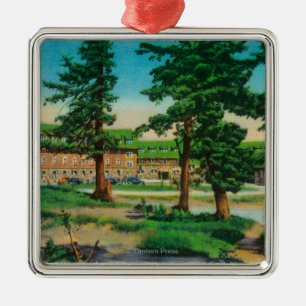 Ornement Carré Argenté Loge de lac crater et vieux lac PinesCrater, OU