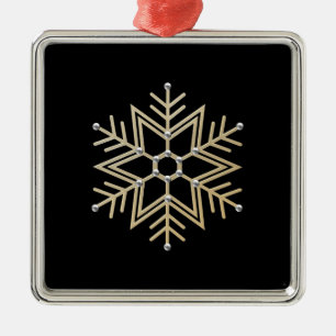Ornement Carré Argenté Look 3-D 2-Silver et Gold Snowflake