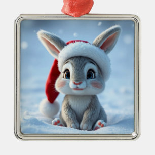 Ornement Carré Argenté L'ornement du lapin de Santa Hat