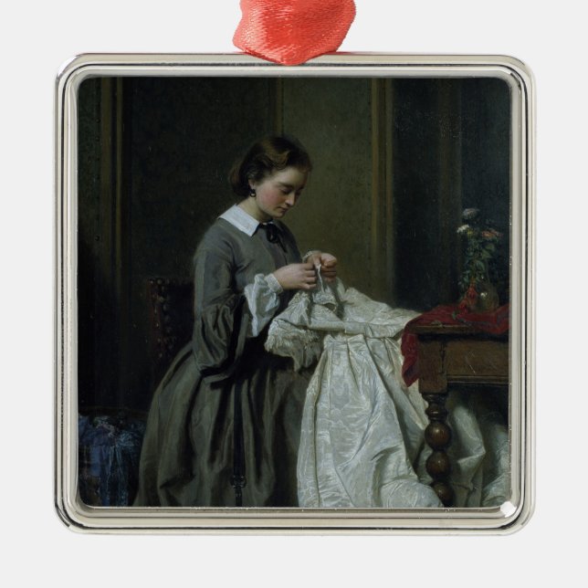 Ornement Carré Argenté L'ouvrière couturière (Devant)