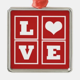 Ornement Carré Argenté Love Blocks Premium Ornement, Rouge foncé
