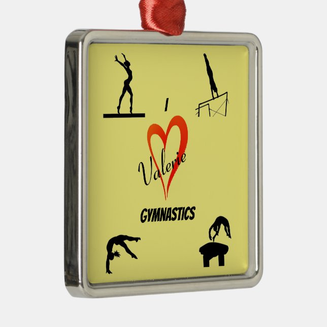 Ornement Carré Argenté Love Gymnastics Girl's Yellow Ceramic Ornament (Droite)