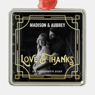 Ornement Carré Argenté Love & Thanks Art Deco Mariage Gold Ajouter votre 