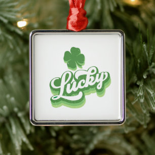 Ornement Carré Argenté Lucky Shamrock St Patrick's Day Irish