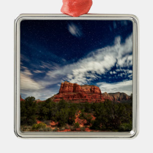 Ornement Carré Argenté Lumière de lune au-dessus de Sedona, Arizona