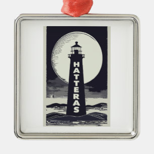 Ornement Carré Argenté Lune du phare de Cape Hatteras en Caroline du Nord