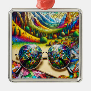 Ornement Carré Argenté Lunettes de soleil Fantasy Cute