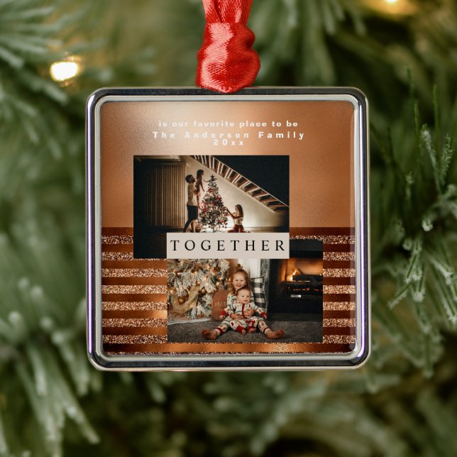 Ornement Carré Argenté Luxe Mini Cuivre Or Foil Photo Métal Orna (Arbre)